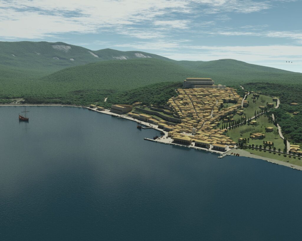 Ipotesi ricostruttiva della Tergeste romana vista dal mare