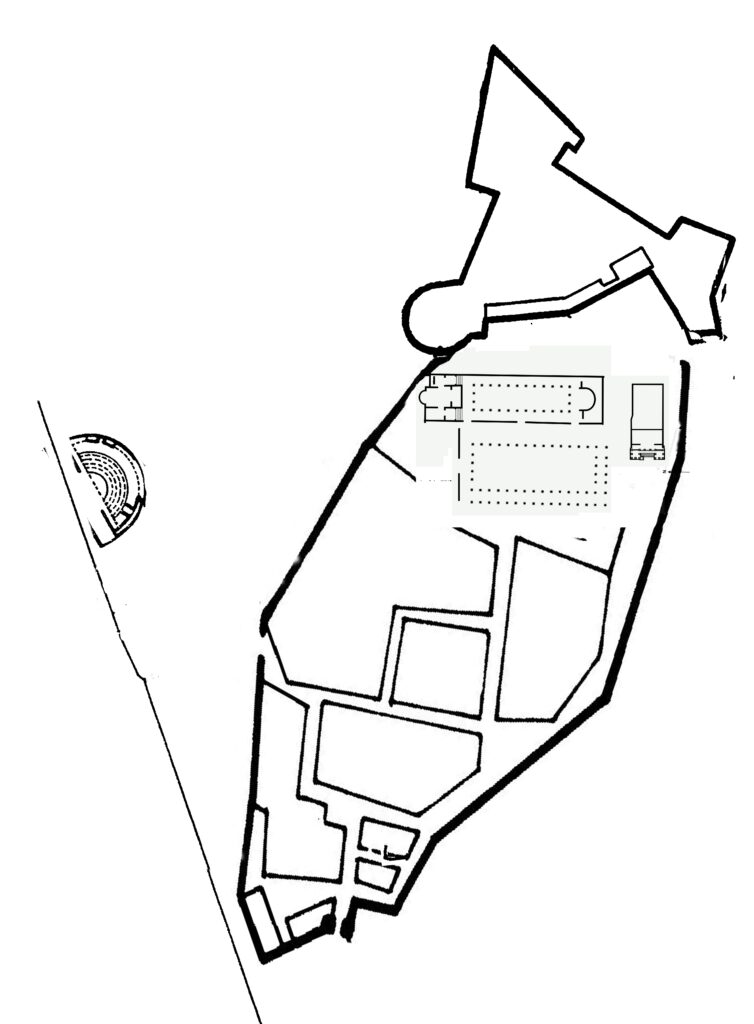 Pianta schematica della città di Tergeste (in cui è inserito il medioevale Castello di San Giusto, dove si trova il Lapidario Tergestino)