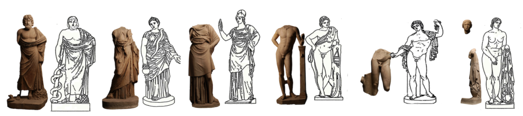 La serie delle statue del Teatro e disegni dei modelli della scultura greca da esse riproposti