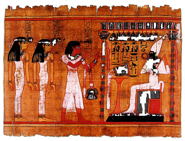 Primo foglio del papiro contenente il Libro dei Morti appartenuto allo scriba Amen-hotep, contabile delle mandrie nel tempio di Amon; proveniente probabilmente da Tebe (odierna Luxor); datato alla XVIII dinastia (1543-1292 a.C.)
