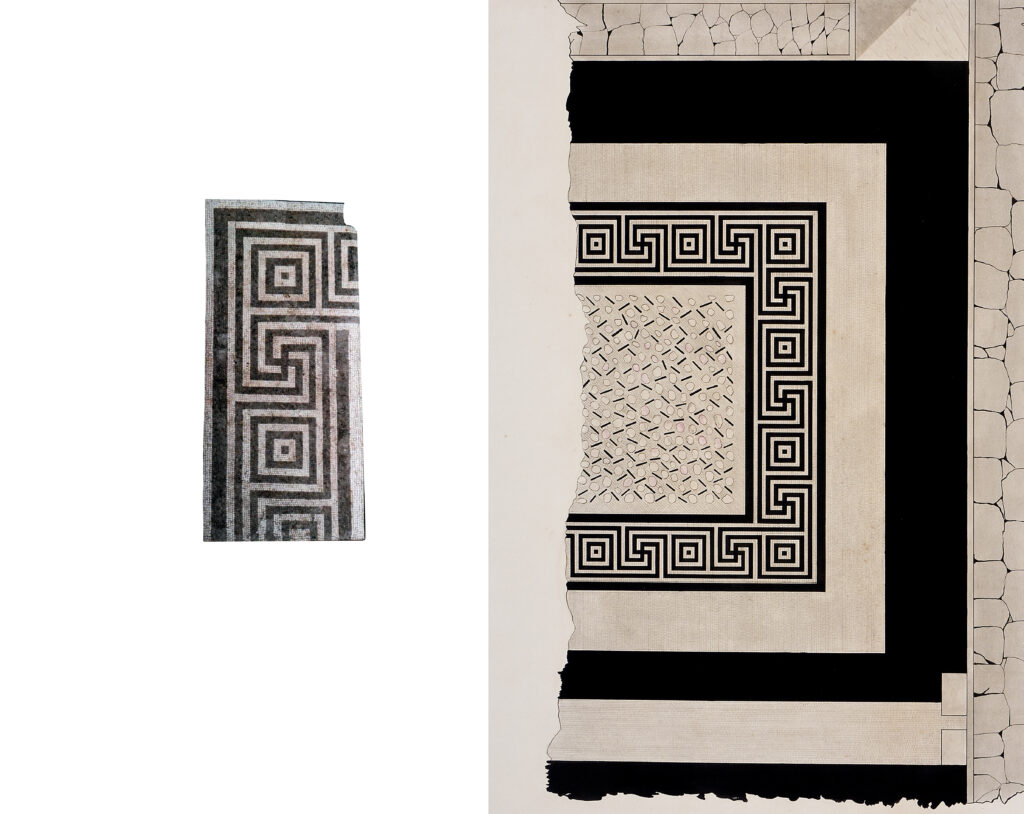 Pavimento mosaicato del vano o esedra S con al centro riquadro a tessellato bianco